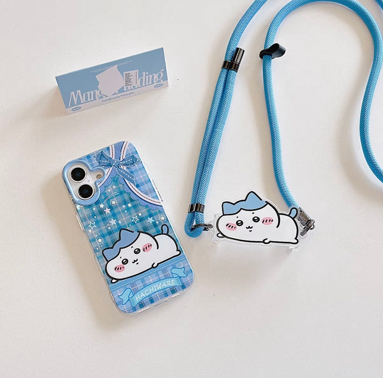 Japanese Cartoon Phone Back Clip with Phone Lanyard | Laying Chiikawa Hachiware Usagi Momonga - for All Smart Phones