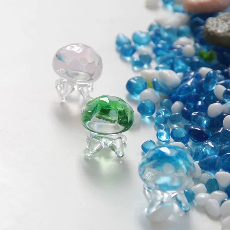 Japanese Cartoon Glass Ornament | Jellyfish Pink Blue Green - For Betta Fish Tropical Fish Toy Micro Landscape Creative