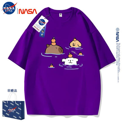 Cute Cartoon Doggie Maltese Puppy Style T-Shirt Series | Maltese Hot Spring with Capybara Part2 - Kawaii Fashion Items for Child & Adult