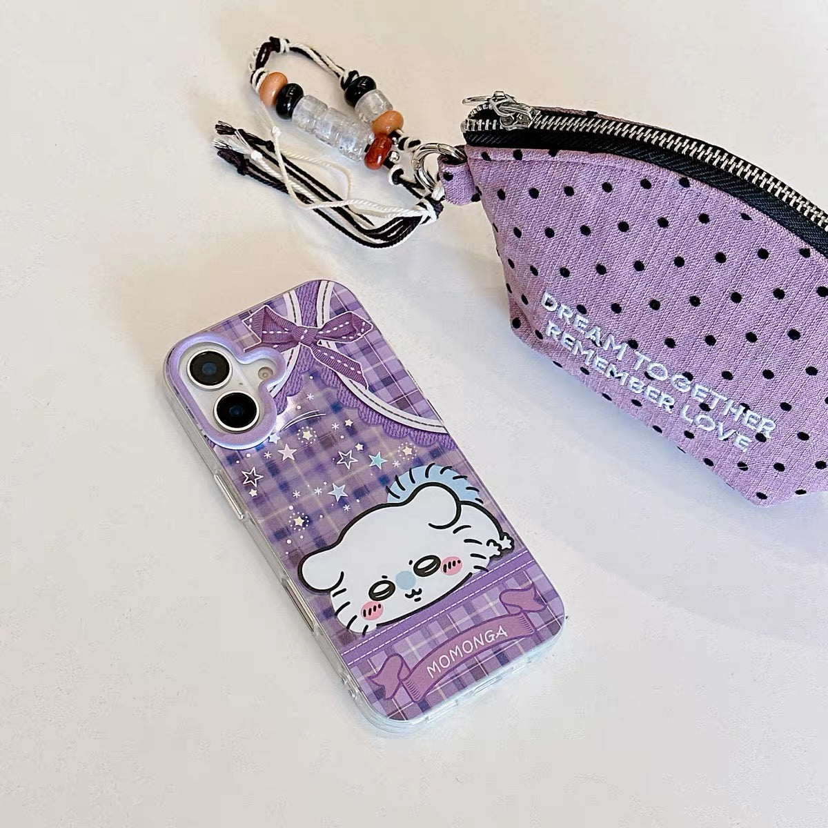 Japanese Cartoon ChiiKawa Laying with Lace Ribbon Laser Case | Chiikawa Hachiware Usagi Momonga - Phone Case Samsung Galaxy S26 S25 S24 S23 S22 S21 FE Ultra Edge