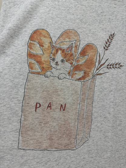 Korean Fashion Cute Animals Style T-Shirt Series | Cat in Paper Bag with French Bread - Kawaii Fashion Items