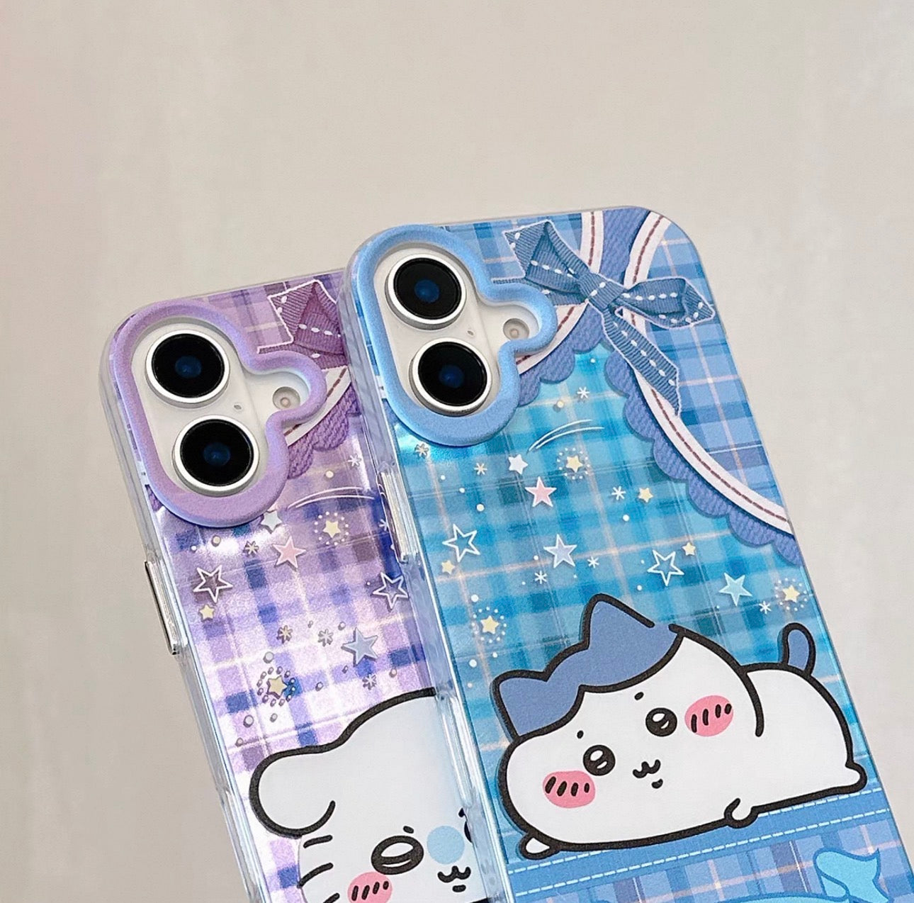 Japanese Cartoon ChiiKawa Laying with Lace Ribbon Laser Case | Chiikawa Hachiware Usagi Momonga - Phone Case Samsung Galaxy S26 S25 S24 S23 S22 S21 FE Ultra Edge