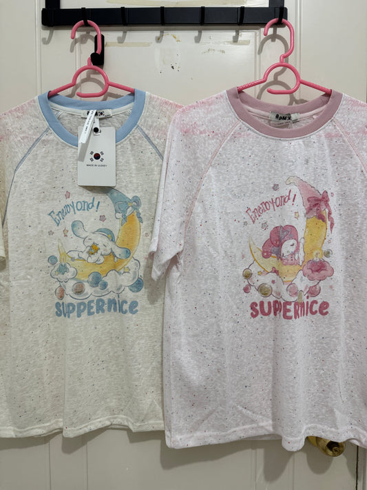 Korean Fashion Cute Cartoon Style T-Shirt Series | Bling Bling Embroidery Sweet Dream My Melody Cinnamoroll - Kawaii Fashion Items