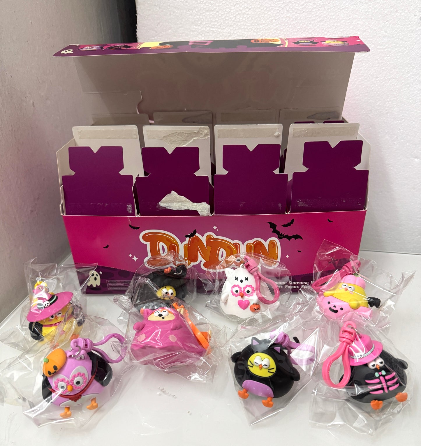 Lovely Chicken Fat Dundun Halloween Plastic Keychain | Full Set of 8 - Children Gift Animal Blind Box