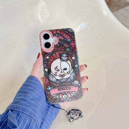 Japanese Cartoon iPhone Case with Strap | Laser Magical Girl with Glass Window Kurimanju Rakko Shisa Furuhonya Magic - iPhone Case 7 8 PLUS SE2 XS XR X 11 12 13 14 15 Pro Promax 12mini 13mini  WinnieTheBirds Toy Shop