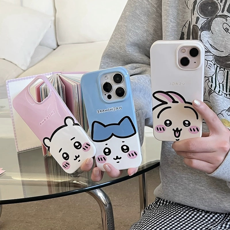 Japanese Cartoon Chiikawa | ChiiKawa Hachiware Usagi Happy Pastel Soft Case - iPhone Case 11 12 13 14 15 16 17 ProMax Pro Plus