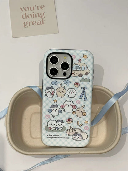 Japanese Cartoon ChiiKawa Hachiware Usagi Happy Day Double Protect iPhone Case 11 12 13 14 15 Pro Promax WinnieTheBirds Toy Shop