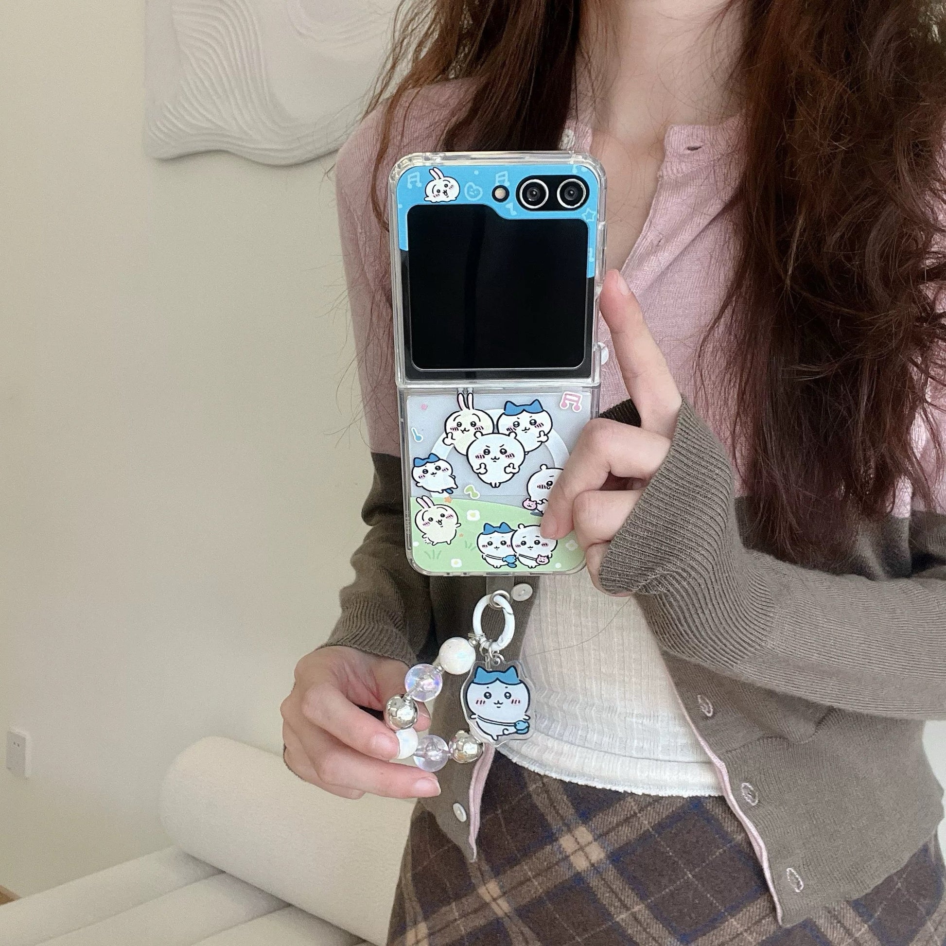 Cute Cartoon Magnetic Case with Phone Handle | Chiikawa Daily Outing - Phone Case Samsung Galaxy Z Flip 3 4 5 6 WinnieTheBirds Toy Shop