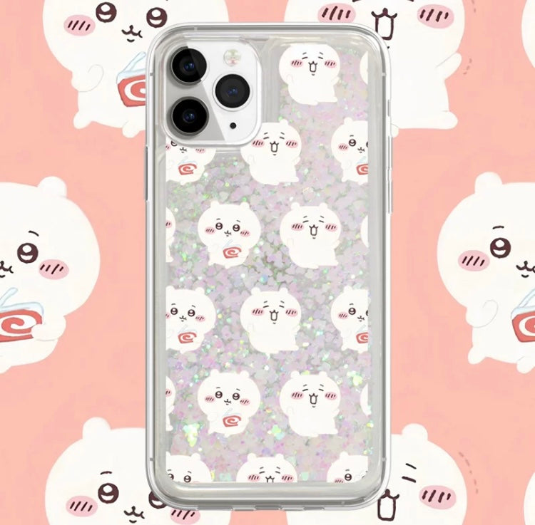 Japanese Cartoon Chiikawa Kawaii FullScreen | ChiiKawa Hachiware Usagi Glitter QuickSand iPhone Case 6 7 8 PLUS SE2 XS XR X 11 12 13 14 15 16 Pro Promax 12mini 13mini WinnieTheBirds Toy Shop
