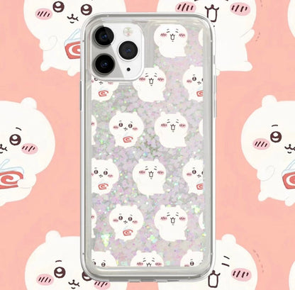 Japanese Cartoon Chiikawa Kawaii FullScreen | ChiiKawa Hachiware Usagi Glitter QuickSand iPhone Case 6 7 8 PLUS SE2 XS XR X 11 12 13 14 15 16 Pro Promax 12mini 13mini WinnieTheBirds Toy Shop