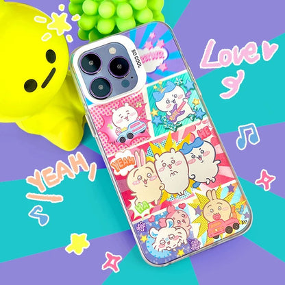 Japanese Cartoon ChiiKawa | Laser Comic Chiikawa Hachiware Usagi Momonga - iPhone Case 11 12 13 14 15 16 Pro Promax WinnieTheBirds Toy Shop