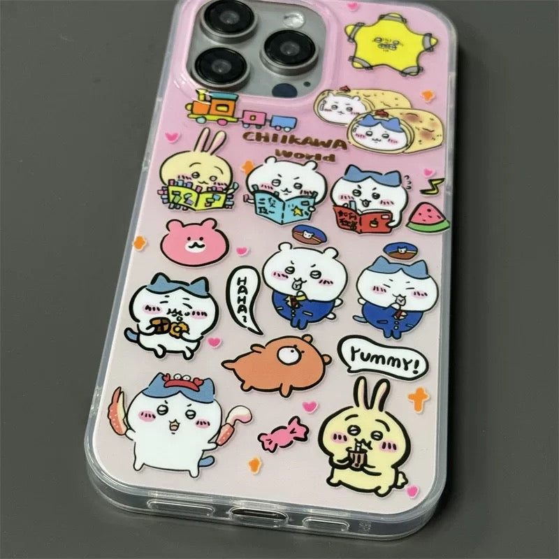 Japanese Cartoon ChiiKawa | Chiikawa Hachiware Usagi X Kirby Hangyodon - iPhone Case 11 12 13 14 15 16 16e 17 17e Pro Promax