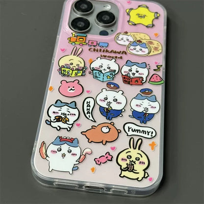 Japanese Cartoon ChiiKawa | Chiikawa Hachiware Usagi X Kirby Hangyodon - iPhone Case 11 12 13 14 15 16 16e 17 17e Pro Promax