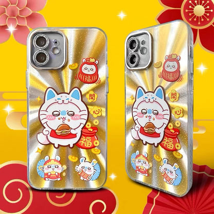 Japanese Cartoon ChiiKawa Folklore Kitsune Gold Laser Case | ChiiKawa Hachiware Usagi Momonga - Phone Case Samsung Galaxy S26 S25 S24 S23 S22 S21 FE Ultra Edge
