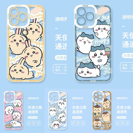 Japanese Cartoon Chiikawa Happy Enjoy Day Version | Chiikawa Hachiware Usagi Momonga Kurimanju - iPhone Case PLUS SE2 XS XR X 11 12 13 14 15 16 16e 17 17e Pro Promax 12mini 13mini