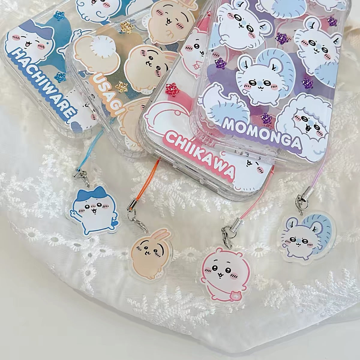 Japanese Cartoon ChiiKawa Gittler Colour Clear Case with Phone Strap | Full Emo Chiikawa Hachiware Usagi Momonga - Phone Case Samsung Galaxy S26 S25 S24 S23 S22 S21 FE Ultra Edge