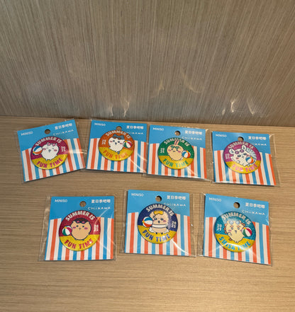 ChiiKawa X Miniso Hot Summer Series | ChiiKawa Hachiware Usagi Momonga Kurimanju Rakko Shisa Summer Time Badge - Kawaii Items Room Decoration