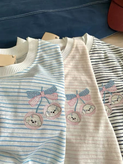 Korean Fashion Cute Animals Style T-Shirt Series | Cherry White Puppy - Kawaii Fashion Items