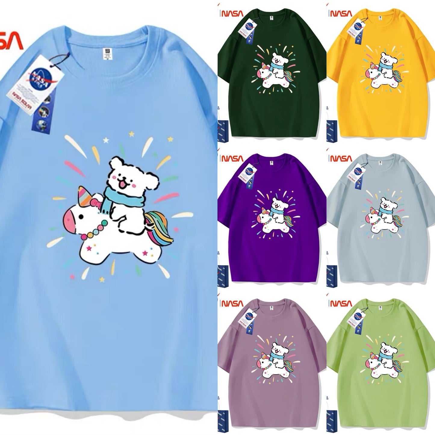 Cute Cartoon Doggie Maltese Puppy Style T-Shirt Series | Ride on Unicorn Part2 - Kawaii Fashion Items for Child & Adult Matching outfits for Parents and Children