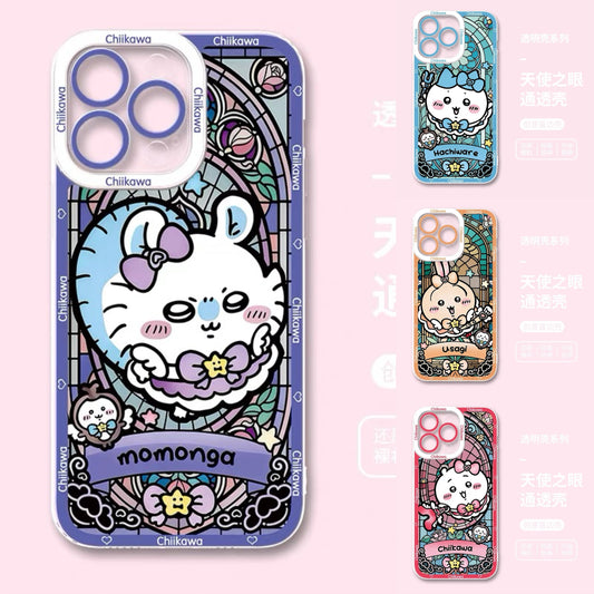 Japanese Cartoon Chiikawa Magic Girl Glass Window | Chiikawa Hachiware Usagi Momonga - iPhone Case PLUS SE2 XS XR X 11 12 13 14 15 16 16e 17 17e Pro Promax 12mini 13mini