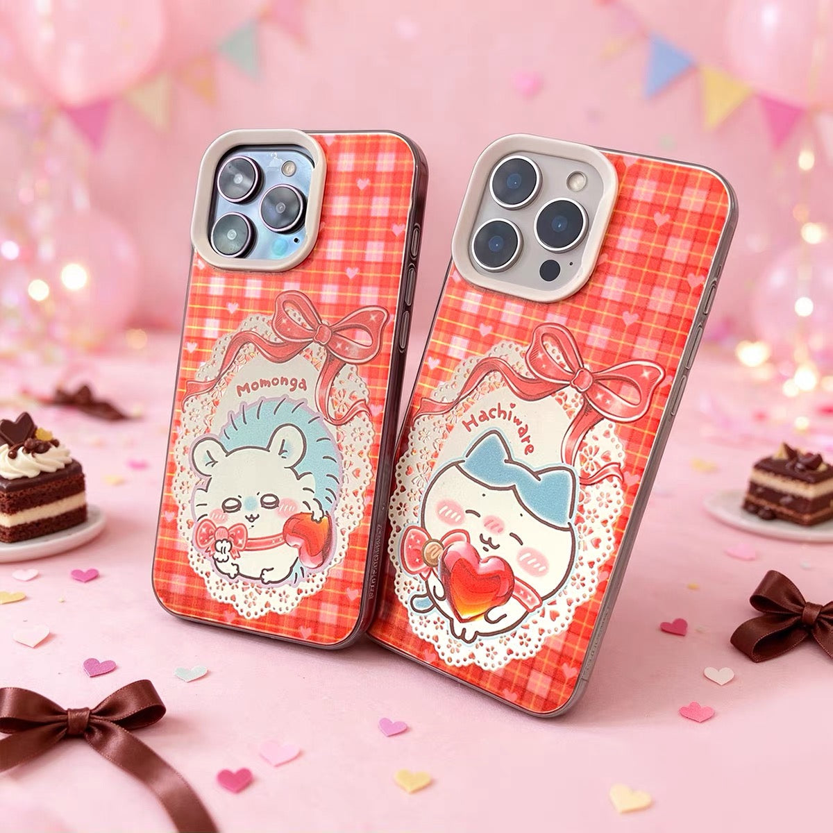 Japanese Cartoon ChiiKawa with Heart Chocolate Laser Case | Chiikawa Hachiware Usagi Momonga 4 Styles - Phone Case Samsung Galaxy S26 S25 S24 S23 S22 S21 FE Ultra Edge