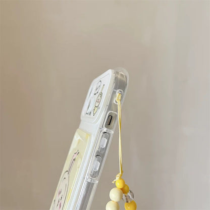 Japanese Cartoon Chiikawa | ChiiKawa Hachiware Usagi Happy Outing with Card Holder & Handle Strap - Phone Case Samsung Galaxy S25 S24 S23 S22 S21 FE Ultra Edge