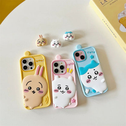 Japanese Cartoon ChiiKawa Look at you Silicone | Chiikawa Hachiware Usagi - iPhone Case 16 15 14 13 12 Pro ProMax