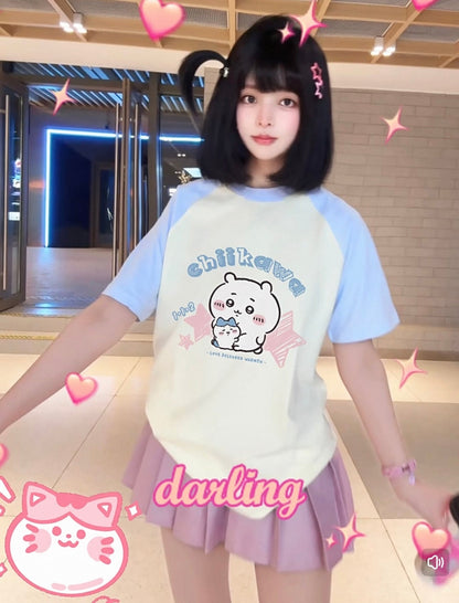 Japanese Cartoon ChiiKawa Casual Style T-Shirt Series | Big Chiikawa with Small Hachiware - Kawaii Fashion Items