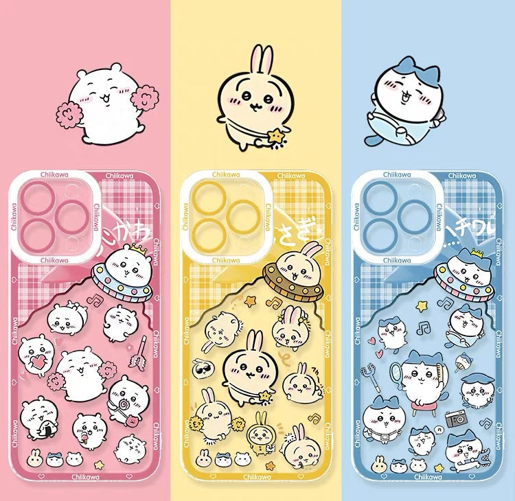 Japanese Cartoon ChiiKawa UFO Version Clean Case | Chiikawa Hachiware Usagi Momonga - iPhone Case PLUS SE2 XS XR X 11 12 13 14 15 16 16e 17 17e Pro Promax 12mini 13mini