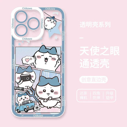 Japanese Cartoon Comic Outing Version | Chiikawa Hachiware Usagi Momonga - iPhone Case PLUS SE2 XS XR X 11 12 13 14 15 16 16e 17 17e Pro Promax 12mini 13mini