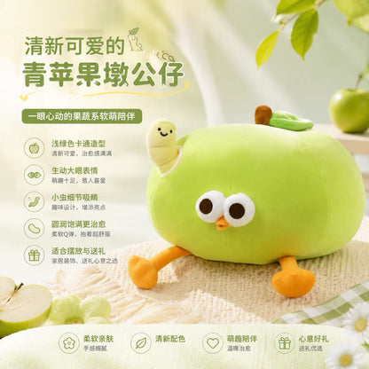 Lovely Chicken Fat Dundun Foods Plush Doll | Vegipet Green Apple Chick with Worm - Children Gift Animal Plush Doll