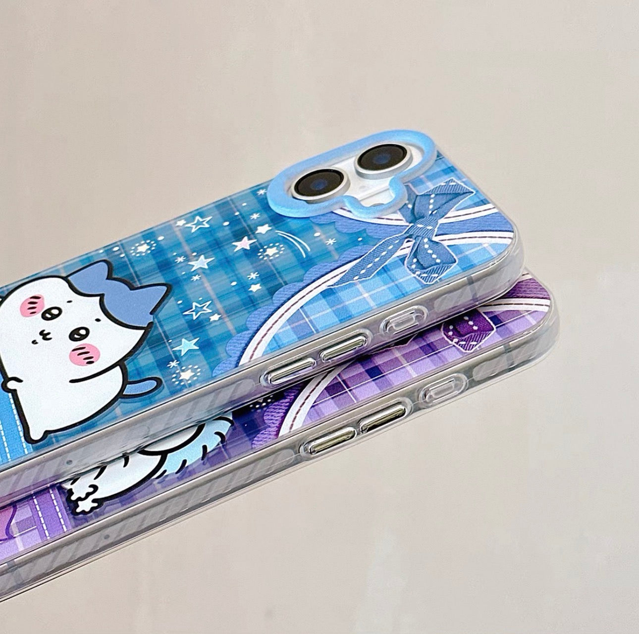 Japanese Cartoon ChiiKawa Laying with Lace Ribbon Laser Case | Chiikawa Hachiware Usagi Momonga - Phone Case Samsung Galaxy S26 S25 S24 S23 S22 S21 FE Ultra Edge