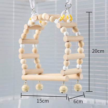 15x20cm Original Wooden Bridge Swings with Bells | Handmade Bird Toys Organic Bird Cages Accessories