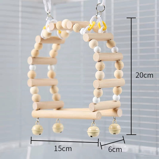 15x20cm Original Wooden Bridge Swings with Bells | Handmade Bird Toys Organic Bird Cages Accessories