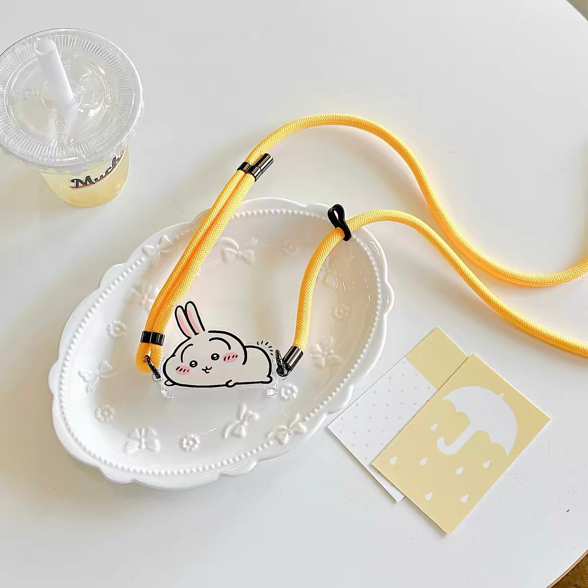 Japanese Cartoon Phone Back Clip with Phone Lanyard | Laying Chiikawa Hachiware Usagi Momonga - for All Smart Phones