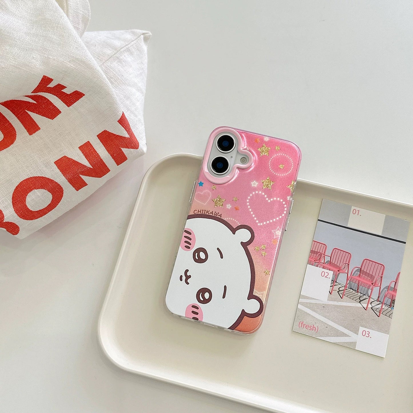 Japanese Cartoon ChiiKawa Laser Phone Case | Golden Stars with Light Heart ChiiKawa Hachiware Usagi Momonga - iPhone Case PLUS SE2 11 12 13 14 15 16 16e 17 17e Pro Promax 12mini 13mini