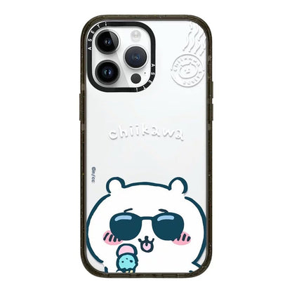 Japanese Cartoon ChiiKawa Clear with Transparent Black Frame Phone Case | ChiiKawa Hachiware Usagi Wear Sunglass and Eating Ice Cream Blue - iPhone Case 12 13 14 15 16 17 Pro Promax