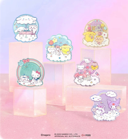ChiiKawa X Miniso X Sanrio Series | ChiiKawa Hachiware Usagi Momonga Kurimanju Playing with Kitty My Melody Cinnamoroll Pompompurin Liquid Quicksand Acrylic Badge - Kawaii Items Room Decoration