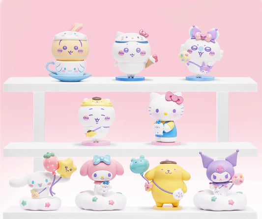 ChiiKawa X Miniso X Sanrio Series | ChiiKawa Hachiware Usagi Momonga Playing with Kitty My Melody Cinnamoroll Pompompurin Kuromi Plastic Mini Figure Blind Box - Kawaii Items Room Decoration Blind Box