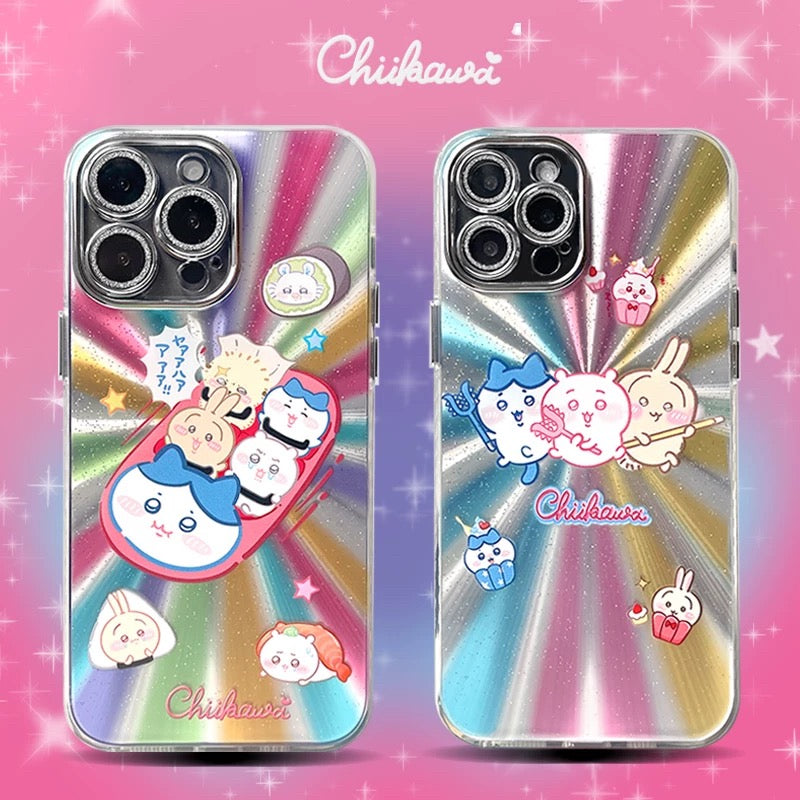 Japanese Cartoon ChiiKawa | Sushi Car & Fighting Chiikawa Hachiware Usagi Rainnbow Light Laser - iPhone Case 11 12 13 14 15 16 17 Pro Promax