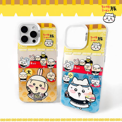 Japanese Cartoon ChiiKawa Pork Ramen Restaurant Laser Case | ChiiKawa Hachiware Usagi Momonga - iPhone Case 11 12 13 14 15 16 16e 17 17e Pro Promax