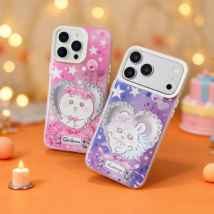 Japanese Cartoon ChiiKawa Ribbon Heart Cushion Laser Case | Chiikawa Hachiware Usagi Momonga 4 Styles - iPhone Case 11 12 13 14 15 16 16e 17 17e 18 Pro Promax
