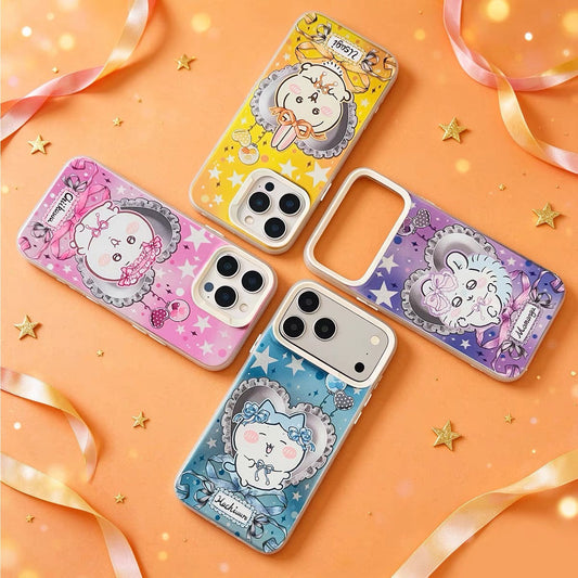 Japanese Cartoon ChiiKawa Ribbon Heart Cushion Laser Case | Chiikawa Hachiware Usagi Momonga 4 Styles - Phone Case Samsung Galaxy S26 S25 S24 S23 S22 S21 FE Ultra Edge