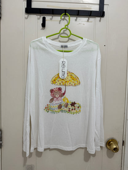 Korean Fashion Cute Animals Style Long-sleeved Sun Protection T-Shirt Series | Bear with Umbrella Picnic - Kawaii Fashion Items