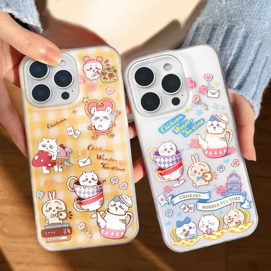 Japanese Cartoon ChiiKawa Wonder Time Tea | Matt Yellow & White Case - iPhone Case 11 12 13 14 15 16 16e 17 17e Pro Promax