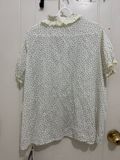 Japanese Fashion Cute Style Shirt Series | Mori Blue Flower White Shirt - Kawaii Fashion Items