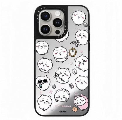 Japanese Cartoon ChiiKawa Mirror Phone Case | Full Screen Medley Fun Pose Silver Colour Chiikawa Hachiware Usagi - iPhone Case 12 13 14 15 16 17 Pro Promax