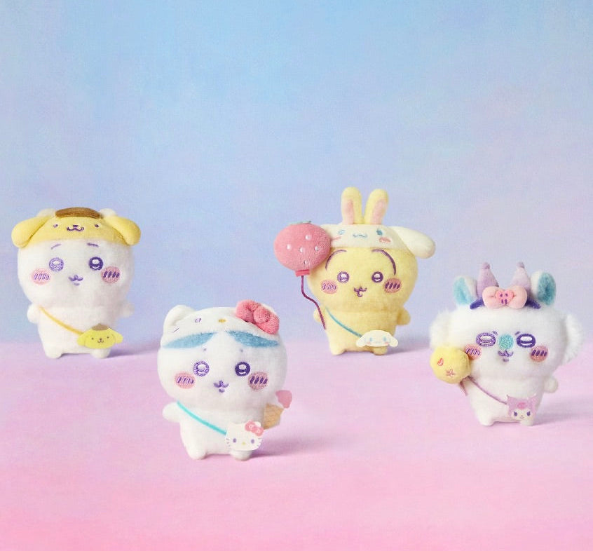 ChiiKawa X Miniso X Sanrio Series | ChiiKawa Hachiware Usagi Momonga Wearing Sanrio Character Hats Sitting Plush Doll Keychain - Kawaii Items Room Decoration doll