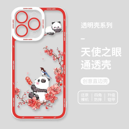 Cute Animal Panda | Chinese Ink Painting Red Version - iPhone Case PLUS SE2 XS XR X 11 12 13 14 15 16 16e 17 17e Pro Promax 12mini 13mini
