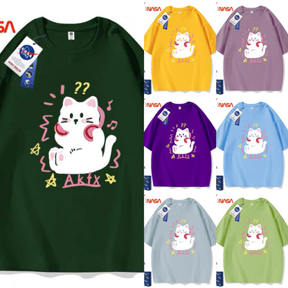 Cute Animals Cat Style T-Shirt Series | Kitten with Headphone Part2 - Kawaii Fashion Items for Child & Adult
